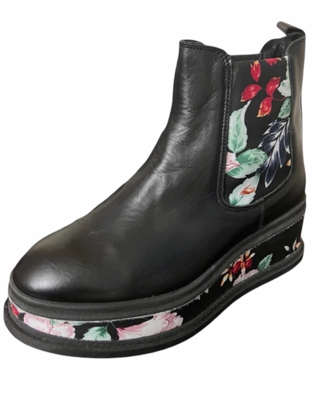 PIERRE DARRE Italian Leather Floral Chunky Platform Ankle Boots Y2K New